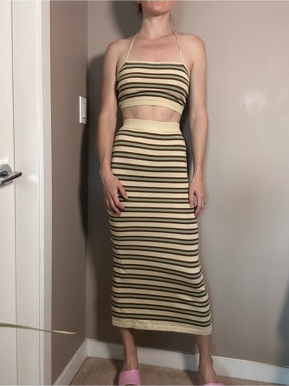 VRG GRL Striped Lurex Knit Halter Top & Midi Skirt Set Size 4 / S